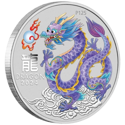 1 oz Silbermünze Jahr des Drachen Lilac Dragon ANDA Sydney Money Expo Special - Bild 1 von 4