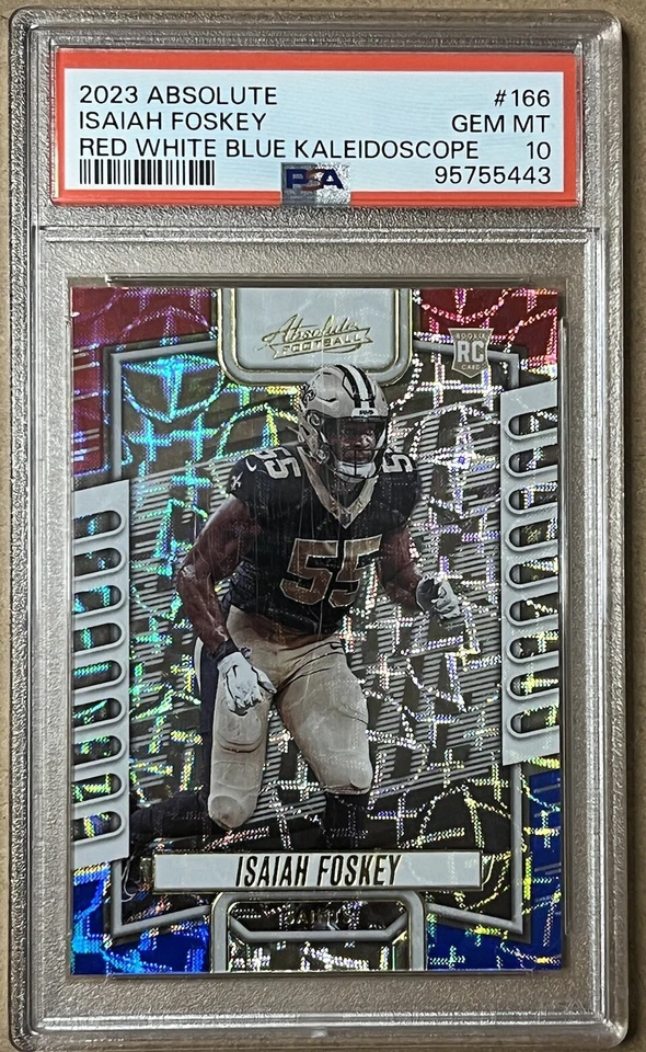 2023 Absolute Football ISAIAH FOSKEY Red White Blue Kaleidoscope #166 PSA 10 - Image 1 of 2