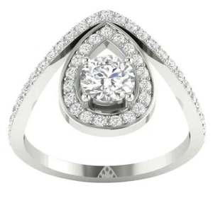 Designer Pear Halo Solitaire Engagement Ring SI1 G 1.15Ct Round Diamond 14K Gold - Picture 1 of 8