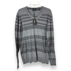 Hugo Boss Sweater Mens 2XL Slim Fit V Neck 100% Cotton Italian Yarn Gray Striped - Picture 1 of 9