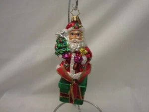 Christopher Radko Christmas Glass Large Santa with Tree and Present Ornament - Picture 1 of 4