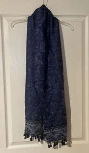 Isaac Mizrahi Live! Ditsy Floral Scarf with Tassels Blue A381568 - Picture 1 of 3