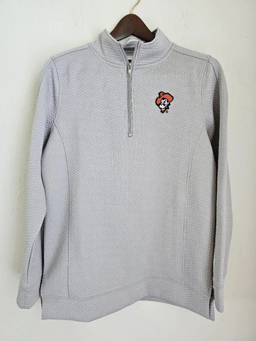 Oklahoma State Gameday Couture Womens Long Sleeve 1/4 Zip Pullover Texture Gray Cover