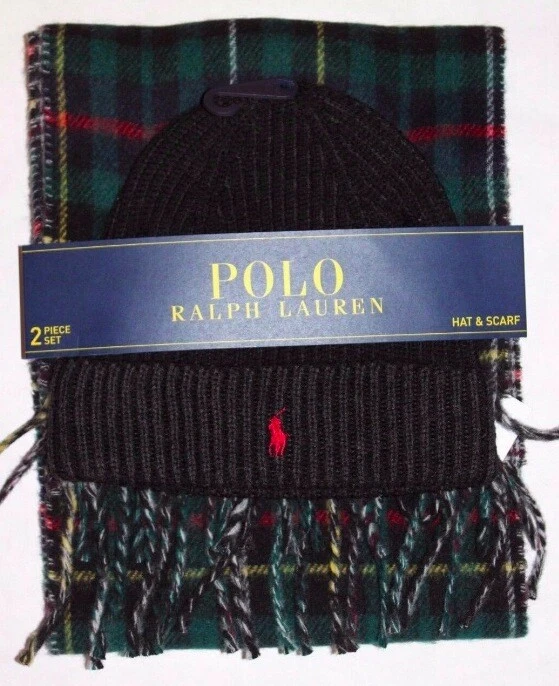 New Polo Ralph Lauren Men's Merino Wool 2 Piece Set Hat & Scarf Reversible Green - Image 1 of 1
