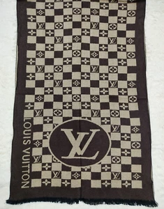 Louis Vuitton Scarf Wrap Muffler LV Logomania Authentic Wool Check Stole Italy - Picture 1 of 9