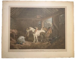 THE FARMERS STABLE- 19th Century Print Antique George Morland Color Engraving - Imagen 1 de 23