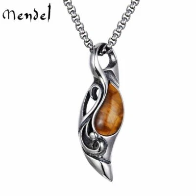 MENDEL Moda Genial Para Hombres Ojo de Tigre Piedra Colgante Collar Acero Inoxidable Hombres Foto 1 de 4