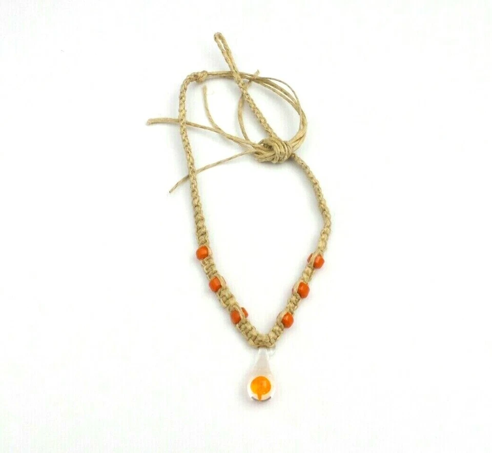 Glass Mushroom Hemp Necklace Color Beads Macrame Pick a Color Red Green Orange - Image 1 of 1