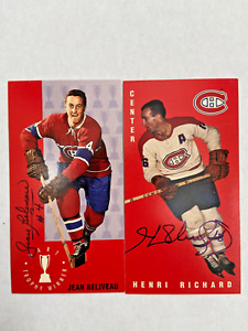 Pair Autographed 1994 Parkhurst Tall Boys Jean Beliveau Henri Richard Canadiens