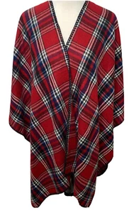 WOOLRICH Unisex Cape Wickel Poncho One Size rot schwarz Tartan kariert weich angeraut - Bild 1 von 6