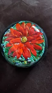 Art Glass Paperweight with large red flower - Picture 1 of 5