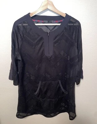 Túnica PRANA preta malha transparente cobertura bolso canguru tamanho XL - Imagem 1 de 4