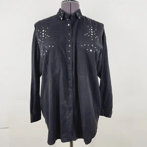 Vintage J Jordan schwarze Langarm Glitzer Strass Knopfleiste Bluse Damen M - Bild 1 von 11
