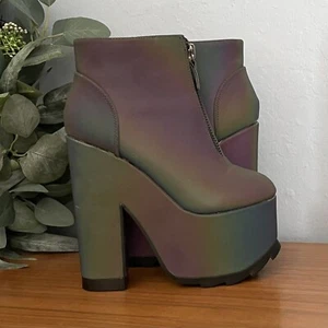 YRU Nightmare Reflective Iridescent Platforms Boot Size 7 Zipper - Picture 1 of 10