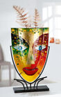 HUGE! Spectacular Picasso Tribute Art Glass Face Vase On Stand