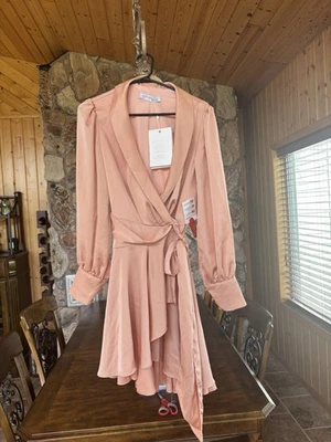 Mini Vestido 12514 Ieena For Mac Duggal Salmón Envolvente Satinado Talla 4 Foto 1 de 4