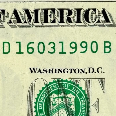 16th March 1990 Dollar Bill 16 March Birthday Note $1 Fancy Serial Number - Image 1 of 4