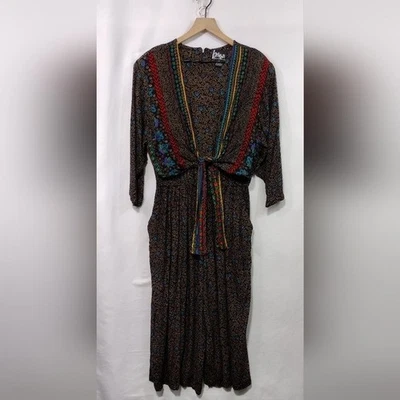 Vintage 90s Cottagecore Jumpsuit Women's L Boho Retro Artsy Festival Peasant - Image 1 of 4