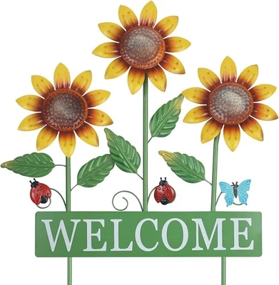 hogardeck Garden Decor for Outside, Metal Sunflower Butterfly Yellow,green - Image 1 of 4