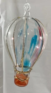 Hot Air Balloon Blown Glass Christmas Ornament hand crafted 6" - Picture 1 of 6