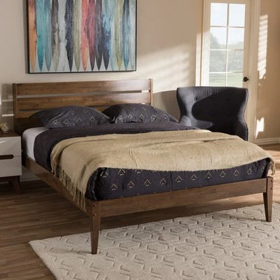 Baxton Studio Elmdon Mid-Century Modern Solid Walnut Wood Slatted Headboard Styl Foto 1 de 4