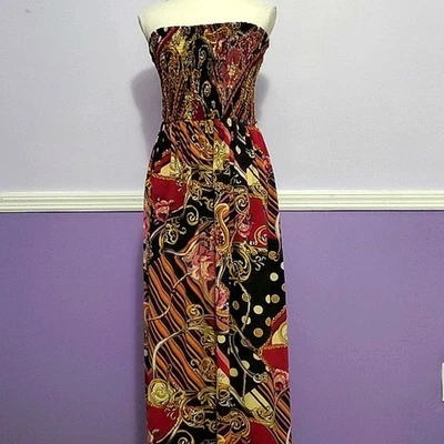 Maxi Vestido Mlle Gabrielle Boho Funky Colorido Estampado Mixto Calado Sin Tirantes M Foto 1 de 4