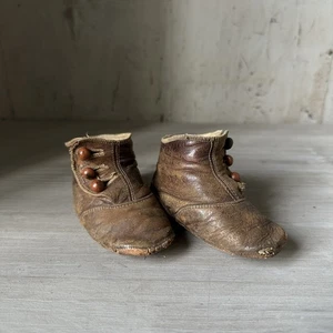 Schuhe Stiefel alt aus Leder Baby oder Puppe alt 60 cm - Bild 1 von 17