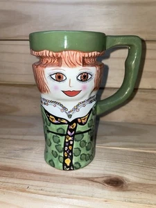 Grande tasse de voyage Ganz Bella Casa Susan Paley opale femme fille céramique avec couvercle vert - Photo 1/9