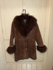 Winslet suede hooded faux fur coat women’s M - Picture 1 of 3