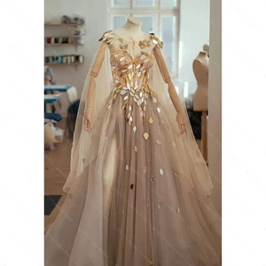 Prom Dresses Exquisite O-Neck Sequined A-Line Party Gowns Sweep Evening Dresses - Picture 1 of 12