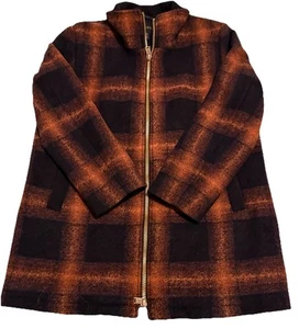 Pendleton Women's Wool Blend Walker Coat Jacket Navy Blue Copper Plaid Size L - Picture 1 of 11