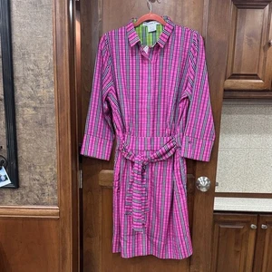 Gretchen Scott Designs Breezy Blouson Vibrant Pink Plaid Dress - Picture 1 of 7