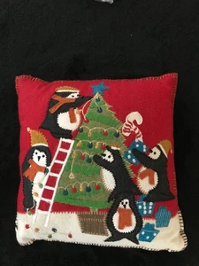 Pier 1 Pinguin Weihnachtsbaum Überwurf Kissen Coussin Filz Wolle bestickt 16 Zoll - Bild 1 von 2