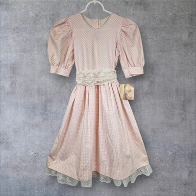 Vintage Jo Lene Pink & White Gingham Prairie Dress Size 8 Girls G30 - Image 1 of 4