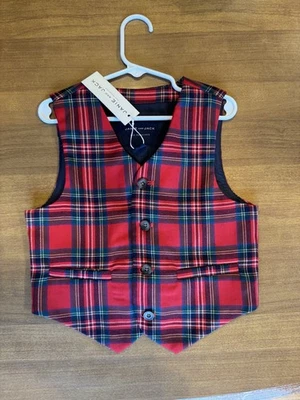 NUEVO CON ETIQUETAS Janie and Jack Chaleco a Cuadros Tartán Rojo Lana Talla 5 Botones Vacaciones Navidad Foto 1 de 4