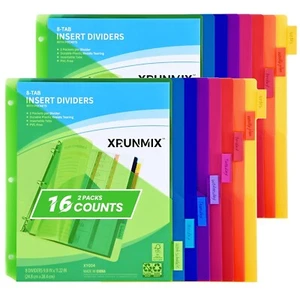 8-Tab Binder Dividers - Index Pockets Divider for 3 Ring Binders, 3-Hole Plas... - Picture 1 of 7