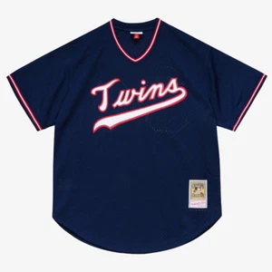 Maglia scollo a V Mitchell Ness TWINS 1985 KIRBY AUTENTICA Cooperstown Batting MESH - Foto 1 di 6