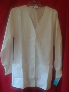 White Lab Coat Lab Jacket XS V Neck Cuff Sleeves Lydia's Select NWT - Picture 1 of 10