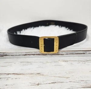 Chanel Vintage 1993 goldtone stamped black leather belt sz 70/28  - Picture 1 of 8