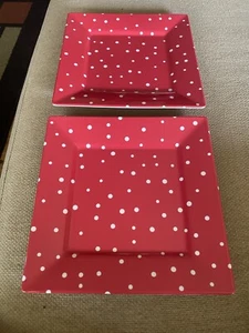 Red Squre Polka Dot Teller 2 im Lot tolle dekorative Keramik/Kunststoff - Bild 1 von 3