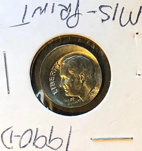 1990- D Roosevelt Dime Mint Error Off Center Strike With Date mint state!!! Cover