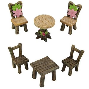 Fairy Garden Log Table & 2 Chairs Ornament Miniature Statue Figurine Home Decor - Picture 1 of 17