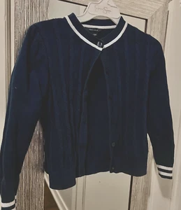 lot of 2 - Tommy Hilfiger Girls Navy Blue cable knit School cardigan in size 7 - Picture 1 of 3