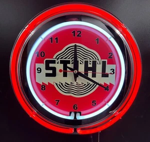 15" Red Stihl Chainsaw Sign Neon Wall Clock - Picture 1 of 2
