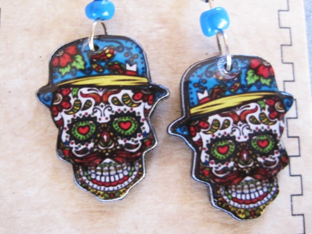 Spirit of Nature western  Day of Dead, Dia de los Muertos Skull Dangle earrings - Image 1 of 2