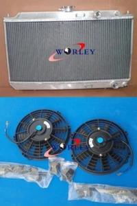 RADIADOR ALUMINIO 2 FILAS + 2X VENTILADOR 12" NEGRO PARA 90-93 INTEGRA DA9 DB2 B17A1/B18A1 - Imagen 1 de 6