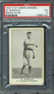 1921 E121 American Caramel Al Mamaux PSA 3 Brooklyn Robins
