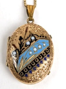 Antique Victorian Taille D'épargne Gold Filled Enamel 2 Photo Mourning Locket - Picture 1 of 14