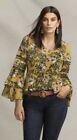 CAbi Spring Scene Women’s Blouse Yellow Floral Sheer Bell Sleeve Size Small 5518