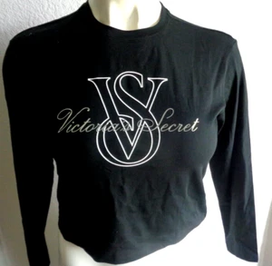 Blusa corta Victoria’s Secret VS Logo estampado manga larga negra mediana nueva con etiquetas - Imagen 1 de 3